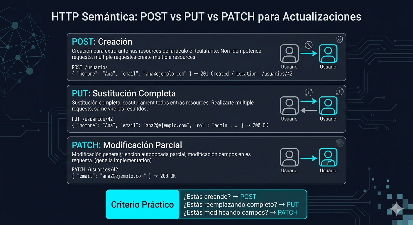 Imagen generada por IA. Esquema POST PUT PATCH