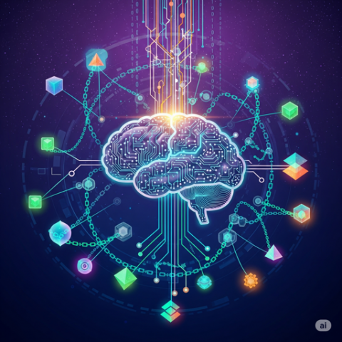 Imagen generada por IA. Cerebro enlazado a diferentes aplicaciones